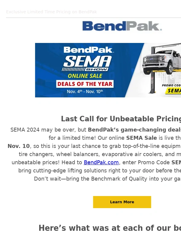 BendPak - Hurry - BendPak’s Online Sale Ending Soon