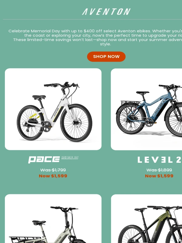Aventon - Memorial Day Sale: Up to $400 OFF select ebikes?