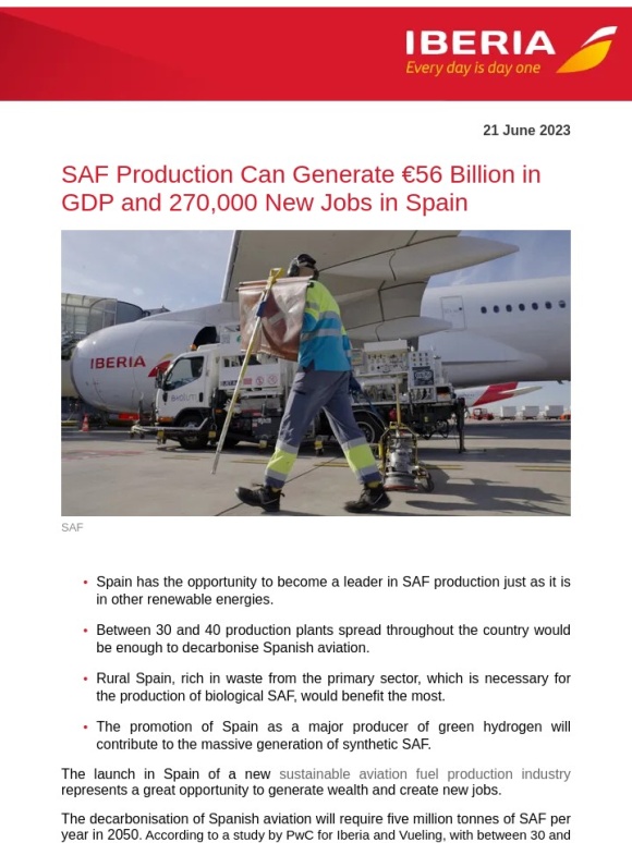 WeTransfer - Iberia Press Office -  SAF PRODUCTION CAN GENERATE €56 BILLION IN GDP AND 270,000 NEW JOBS IN SPAIN