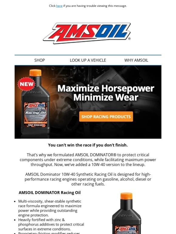 AMSOIL - New viscosity delivers robust protection for racing applications