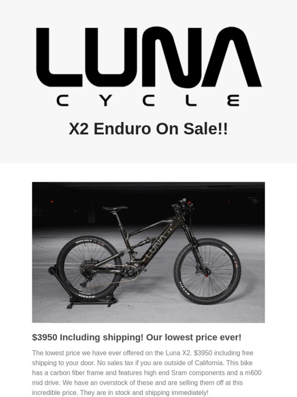 Luna Cycle - Summer Sale! X2  E- Mountain Bike $3950 shipped