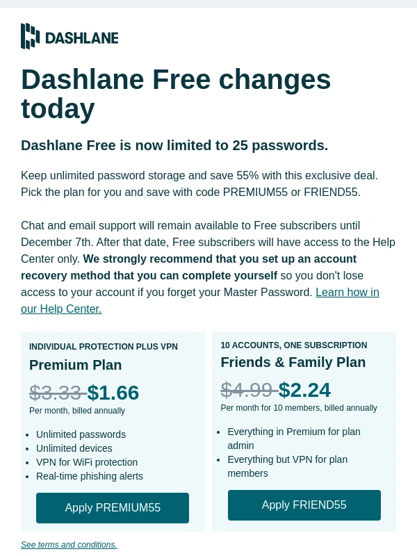 Dashlane - Dashlane Free is now limited to 25 passwords