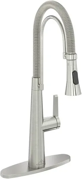 Mondawe Brushed Nickel Single Handle Pull-Down Kitchen Faucet with Deck Plate