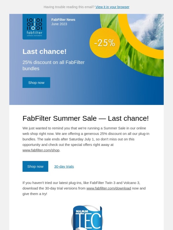 Fabfilter - Last chance - 25% discount on all FabFilter bundles until July 1