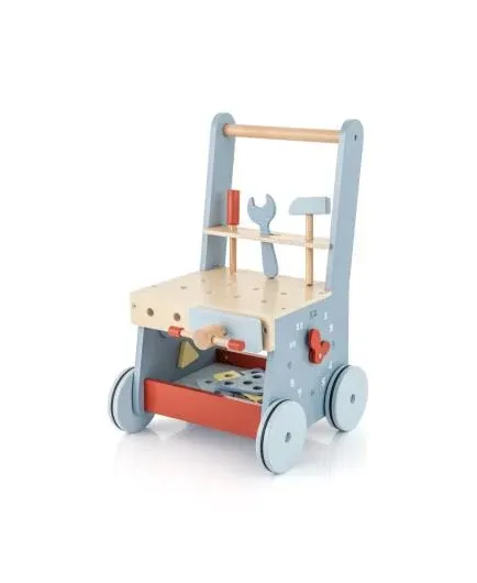 Total Tactic 2-in-1 Toddler Wooden Baby Push Walker with Multi-Activity Center