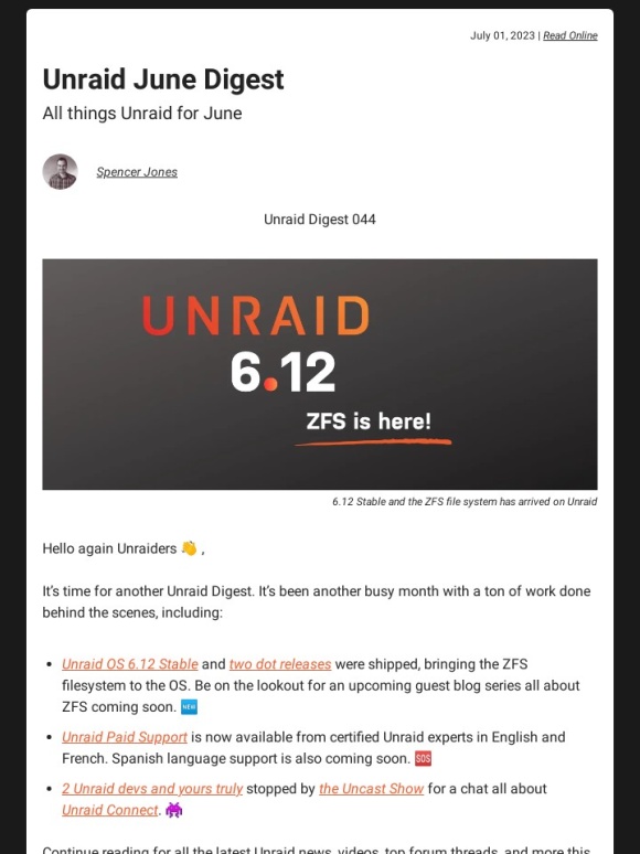 Unraid - Unraid June Digest