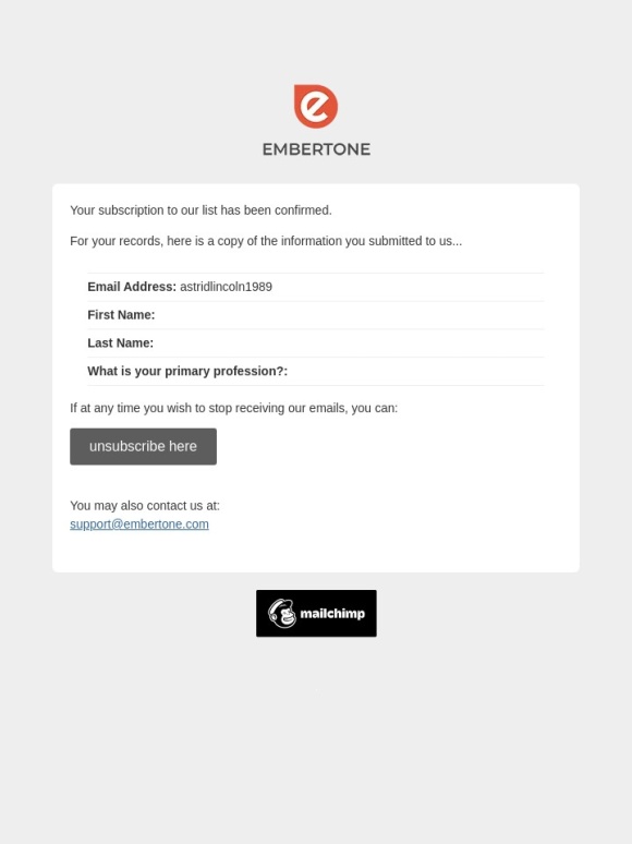 Embertone - Embertone Monthly Newsletter: Subscription Confirmed