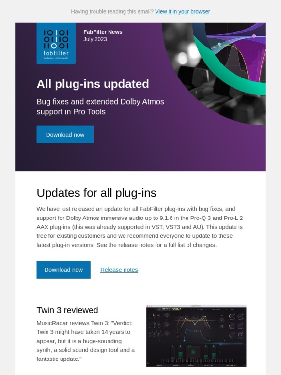 Fabfilter - All plug-ins updated: bug fixes,extended Atmos support for Pro Tools