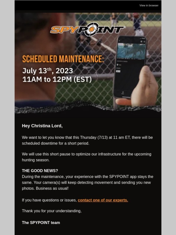 Spypoint - Scheduled maintenance on July 13th,11 am ET