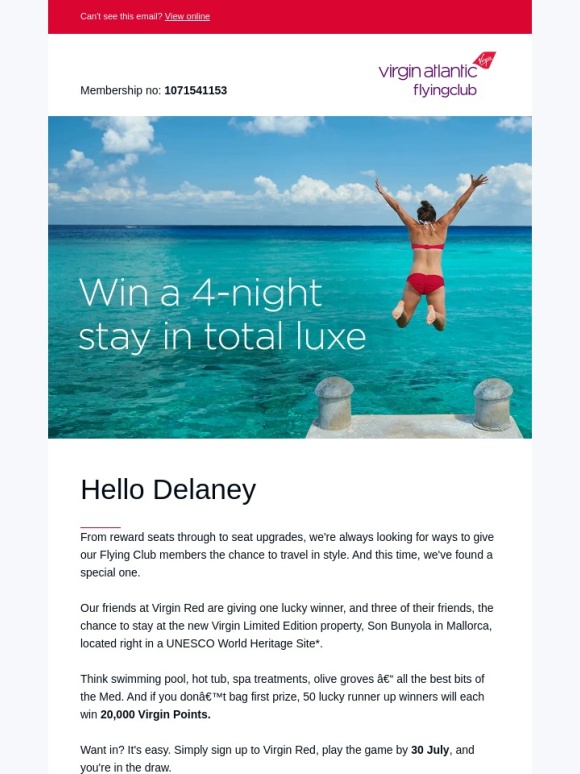 Virgin Atlantic Airlines - Be in to win a 4-night luxury stay