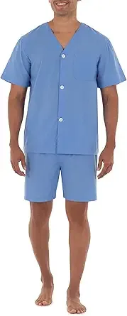 Fruit of the Loom Mens Broadcloth Short Sleeve Pajama Set, Azure Blue, X-Large