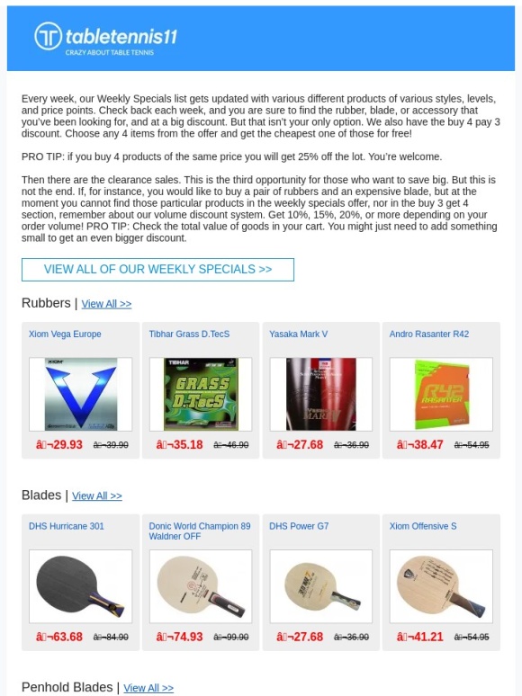 Tabletennis11 - Weekly Specials: How to Save Big