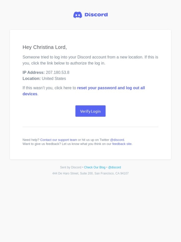 Discord - Verify Discord Login from New Location