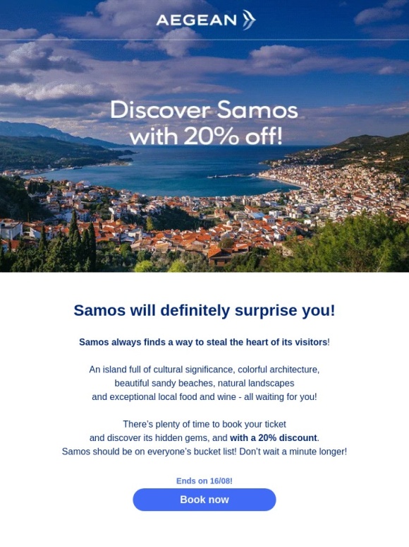 Aegean Airlines - Explore Samos with -20%