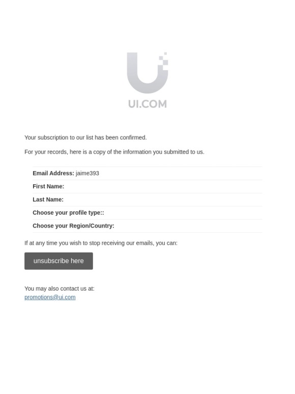 Ubiquiti Networks - Ubiquiti Newsletter: Subscription Confirmed