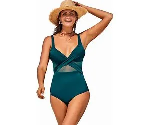 Plus Size Women's Cut Out Mesh Underwire One Piece Swimsuit By Swimsuits For All In New Mediterranean (Size 18)