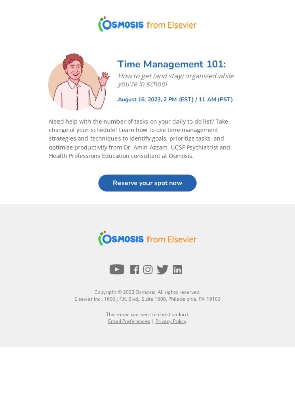 Osmosis - Don't Miss This Free Webinar: Time Management 101 ⏱