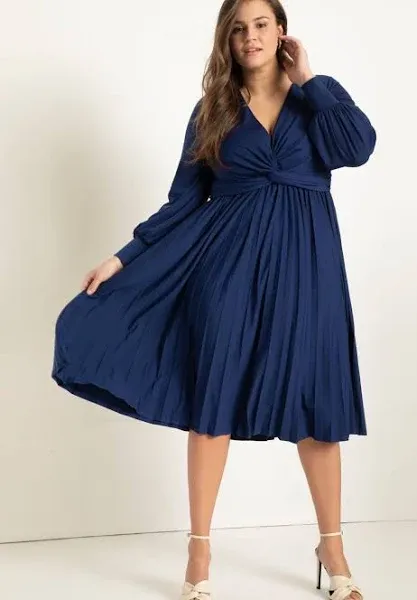 ELOQUII Women's Plus Size Knot Front Pleated Skirt Dress