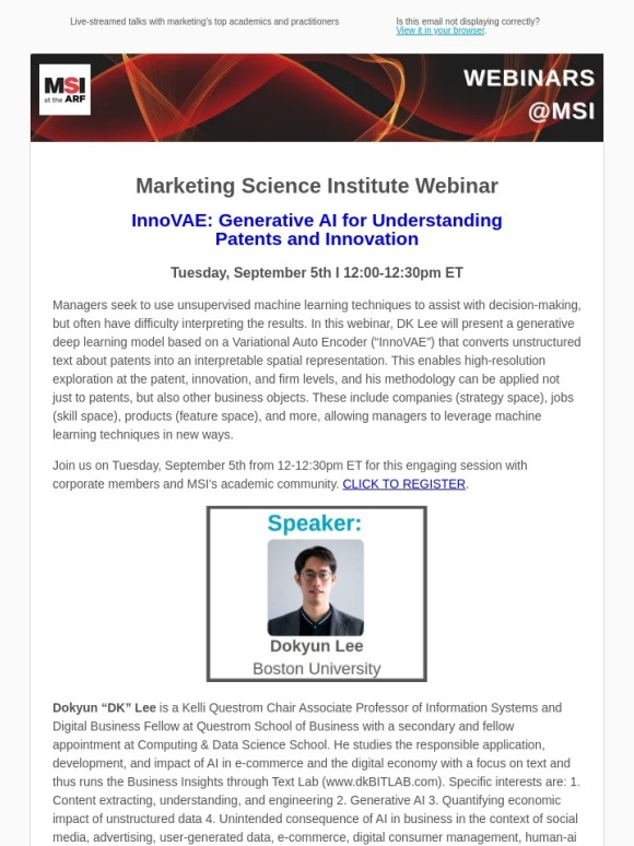 MSI - MSI Webinar: InnoVAE: Generative AI for Understanding Patents and Innovation