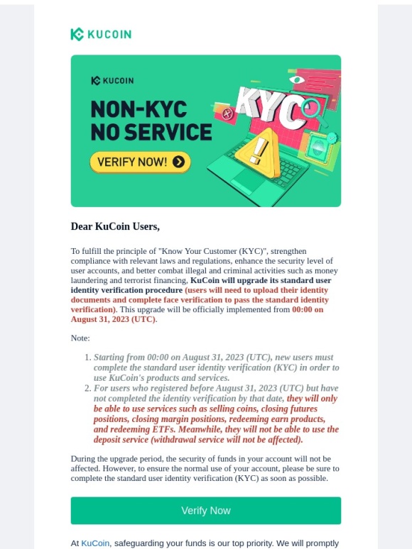 KuCoin - Announcement Regarding KuCoin's Upgraded Standard User Identity Verification Procedure