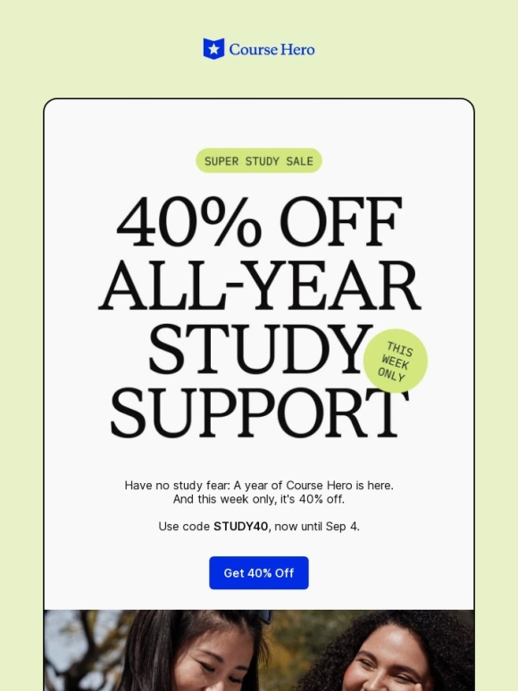 Course Hero - Get 40% off a whole year of Course Hero ?️