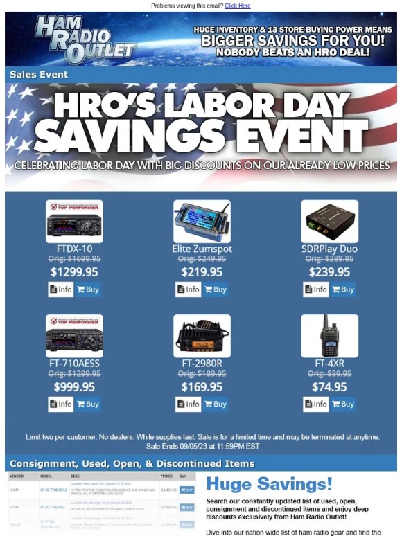 Ham Radio Outlet - HRO Labor Day Saving Sale Going On Now
