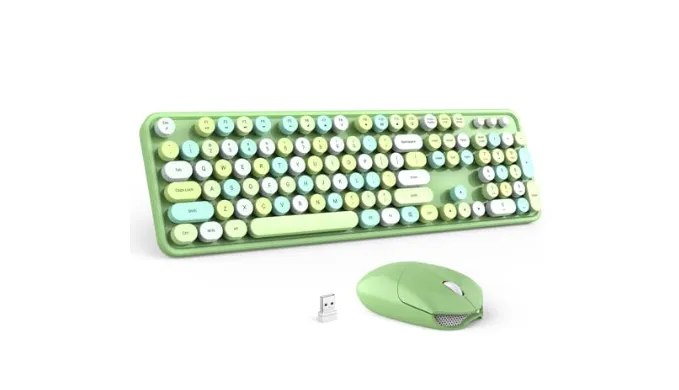 Wireless Keyboard and Mouse Combo – GEEZER Olive Green Full-Sized Colorful Keyboard 104 Keys – USB 2.4 G Receiver Plug and Play with Round Keycap Typewriter Keyboards, for Windows, PC, Laptop, Desktop