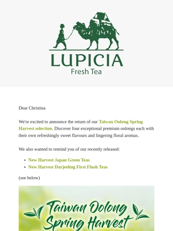 LUPICIA - Taiwan Oolong Spring Harvest + New Harvest Japan & Darjeelings