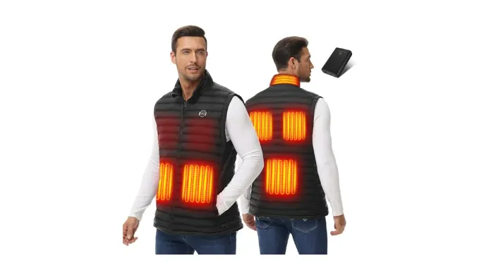 Trefoiled Mens Lightweight Heated Vest with Battery Pack | 3 in 1 Smart Controller | Lightweight Heated Puffer Vest
