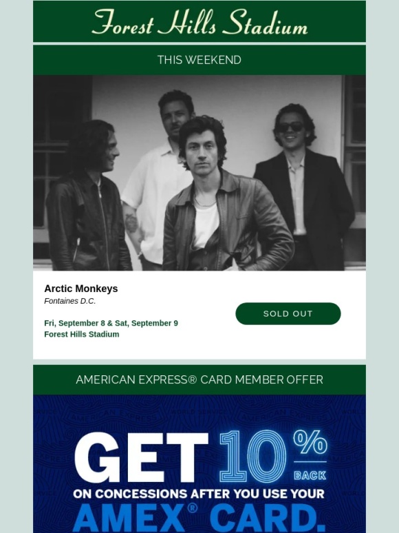 American Express - 2 sold out nights with Arctic Monkeys this weekend