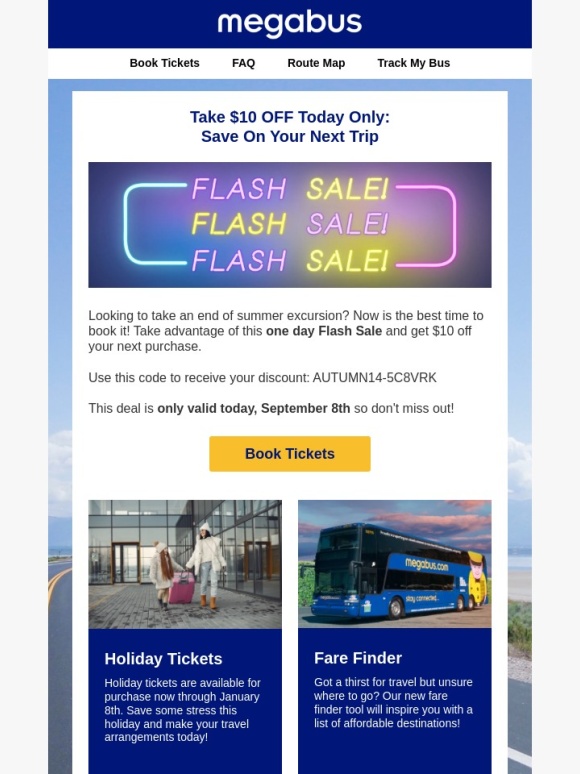 megabus - Take $10 OFF Today Only