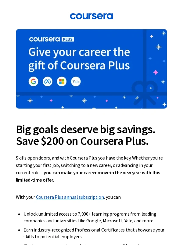 Coursera - Unwrap a new career with $200 off Coursera Plus ?