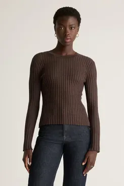 Quince Cotton Cashmere Ribbed Long Sleeve Sweater