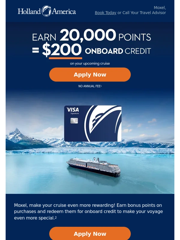 Holland America - Moxel,Get Cruising with a $200 Onboard Credit!
