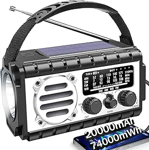 QAUYYW Emergency Radio, 20000mAh/74000mWh Weather Radio, Solar Hand Crank Radio with AM/FM/NOAA/SW Weather,Flashlight & Reading Lamp, SOS Alarm, Phone Charger for Indoor Outdoor Emergency