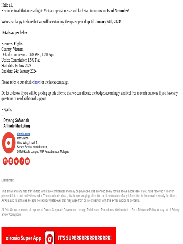 AirAsia - : Commission upsize for airasia Flights Vietnam (1st Nov 23')