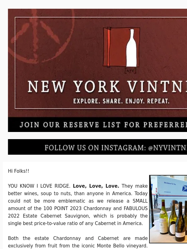 Ridge - RIDGE - an American 100 Point Chard. What? Estate Cab