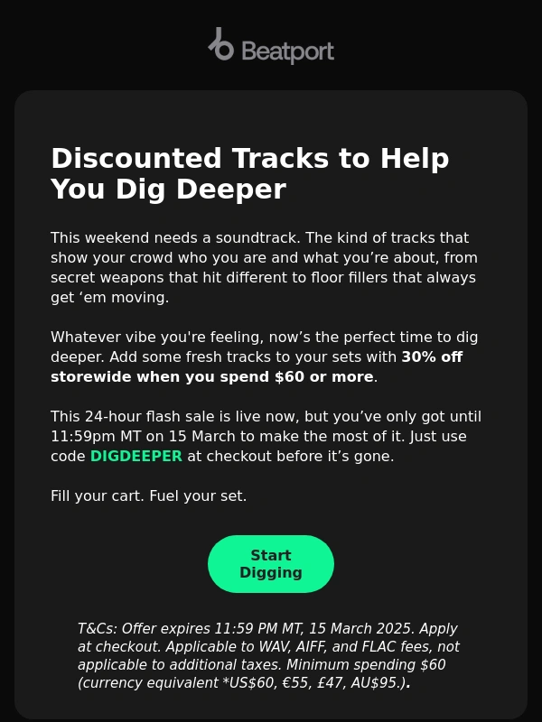 Beatport - Flash Sale Alert ? 30% Off,24 Hours Only