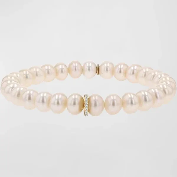 Sheryl Lowe 14K Pearl Diamond Rondelle Bead Bracelet
