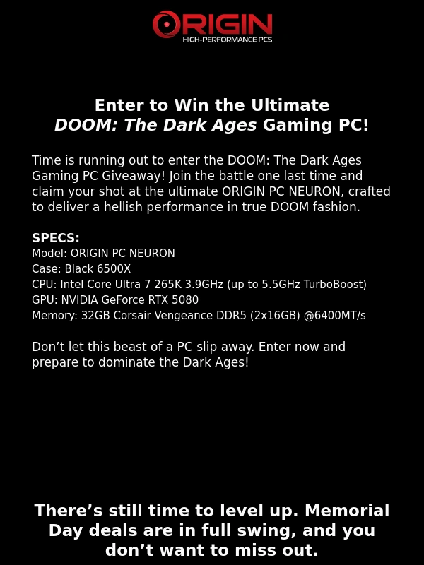 Origin PC - Don’t Miss Out – Win the DOOM Gaming PC!