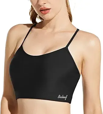 Baleaf Women's Bikini Tops Adjustable Straps Modest Push Up Swim Sports Top Built in Bra UPF 50+ Removable Padded Swimsuit