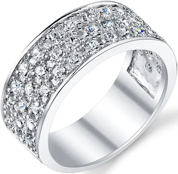 Metal Masters Co. Sterling Silver Wedding Band Engagement Ring Cubic Zirconia Cz 9mm 3 Row Men's