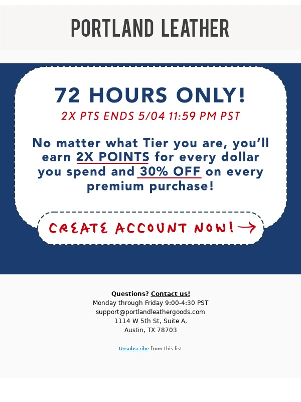 Portland Leather Goods - Earn Twice the Points! ?