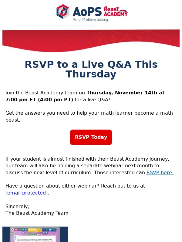 Beast Academy - Beast Academy virtual Q&A session tomorrow