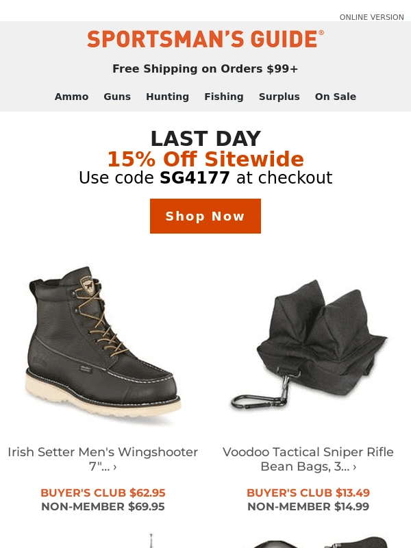 Sportsmans Guide - Last Day for 15% Off Sitewide >> Picks Just For You