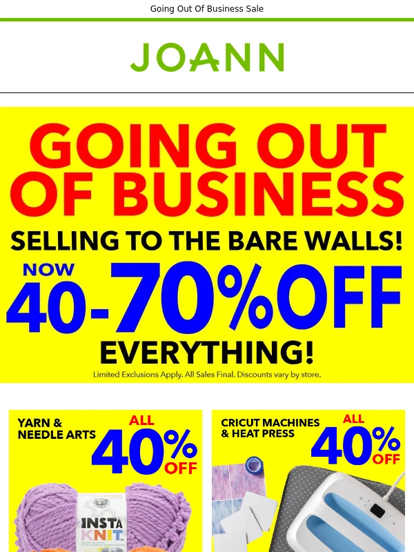 Joann - Yarn recently restocked! 40-70% off THE ENTIRE STORE!
