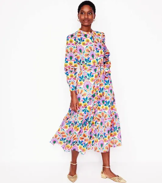 Boden Women's Mia Ruffle Hem Tie Waist Long Sleeve Maxi Shirtdress