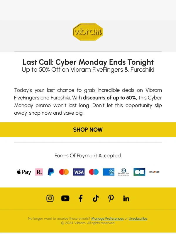 Vibram - Last Call: Cyber Monday Ends Tonight ?