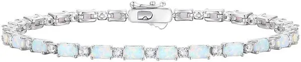 Sterling Silver Lab-Created Opal and Pink Sapphire Bracelet