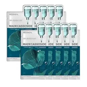 Mediheal Madecassoside Essential Sheet Mask Blemish Repair 10 pcs. 98% Purity Madecassoside & Hyaluronic Acid Included. Enhancing Moisture Barrier & Skin Texture Care. Vegan Formula Sheet Mask